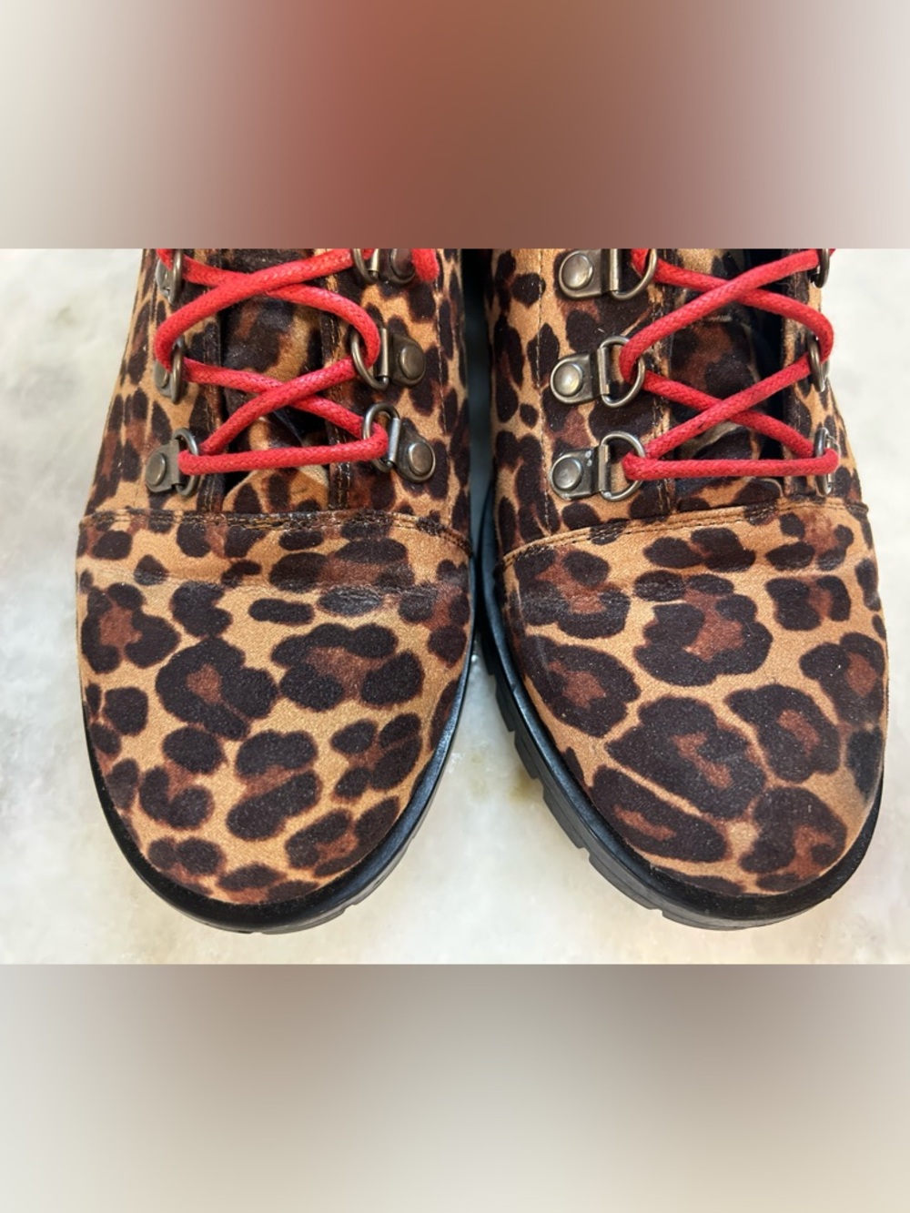SO Leopard Print Lace-Up Women's Combat Boots with Red Laces 9.5 - Picture 7 of 9